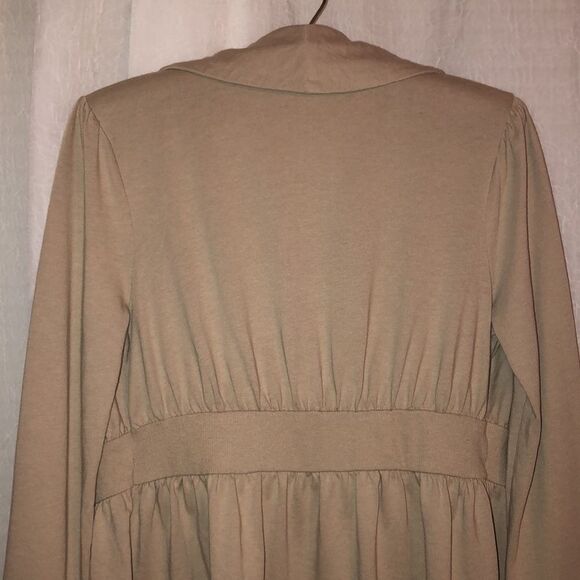 Converse S Taupe Open Front Shawl Collar Asymmetrical Cotton Cardigan - Picture 5 of 12